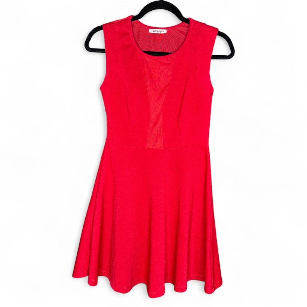 Womens Vibrant Red Mini Dress Mesh Sexy Flirty Valentines Date Night Fit & Flare
